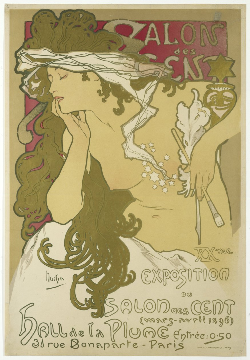Salon des Cent, XX wystawa Salon des Cent (marzec-kwiecień 1896) Hall de la Plume, 31 rue Bonaparte, Paryż. autorstwa Alfons Maria Mucha