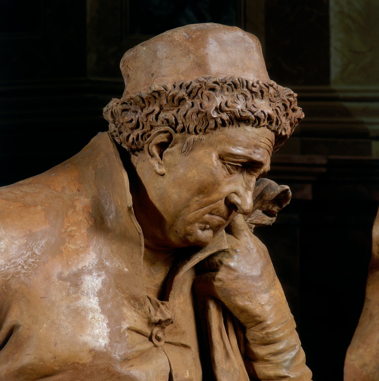 Józef z Arymatei, fragment Opłakiwania Chrystusa, w kaplicy Błogosławionego Aldrovandi (terakota) autorstwa Alfonso Lombardi