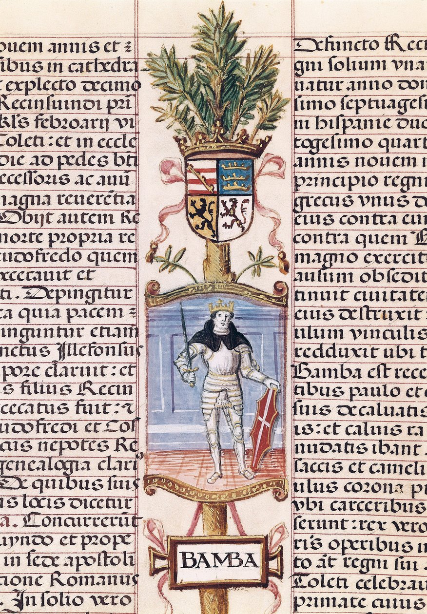 Portret króla Wizygotów Wamby (zm. 688, król Hiszpanii od 672-680/681, z "Genealogii królów Hiszpanii" Alonso de Cartagena autorstwa Alfonso de Cartagena
