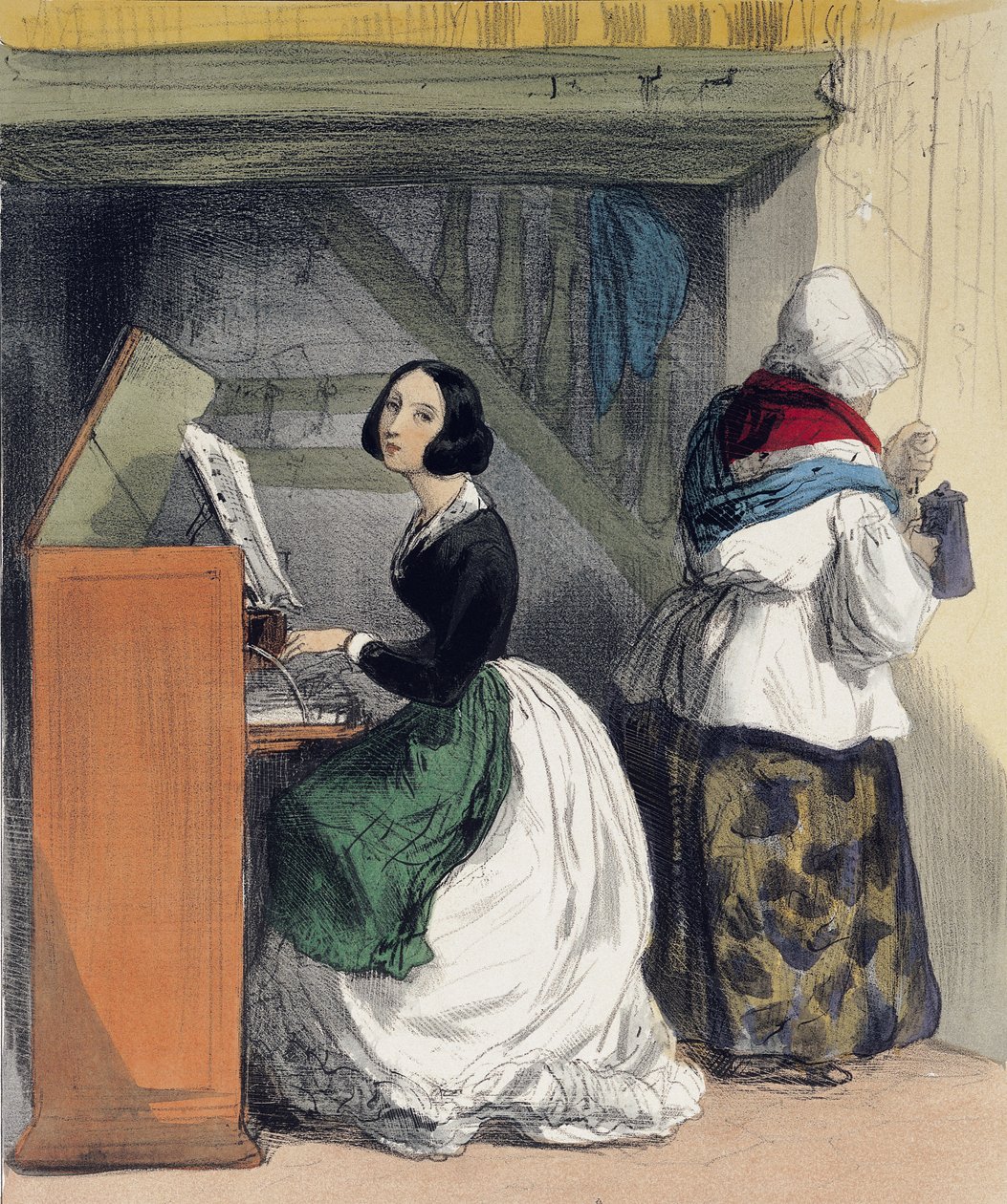 Uczennica szkoły muzycznej, z "Les Femmes de Paris", 1841-42 autorstwa Alfred Andre Geniole