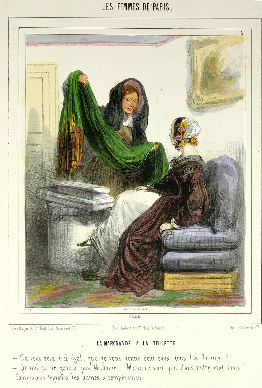 Sprzedawczyni sukna, tablica 5 z "Les Femmes de Paris", 1841-42 autorstwa Alfred Andre Geniole