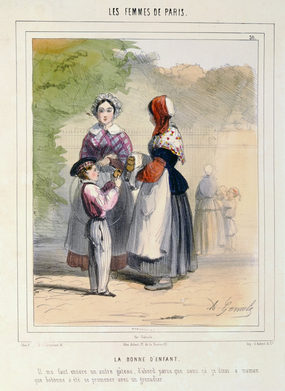 Niania, z „Les Femmes de Paris”, 1841-42 (kolorowa lito) autorstwa Alfred Andre Geniole