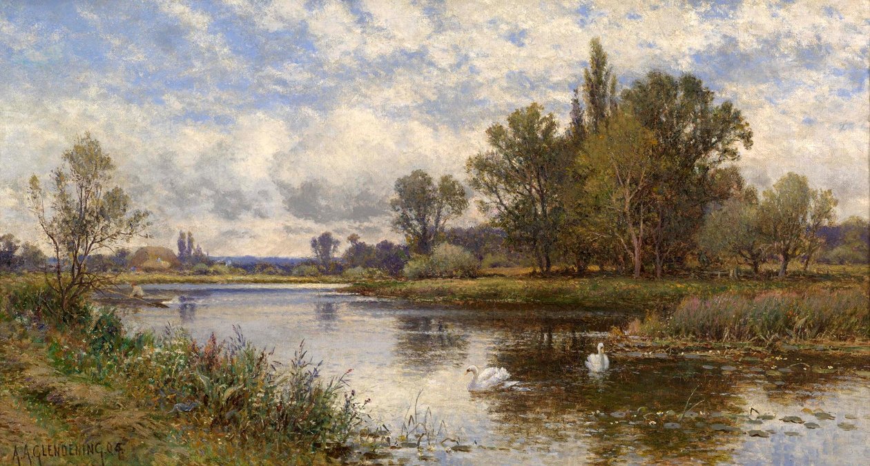 Scena rzeczna z łabędziami autorstwa Alfred Augustus Glendening