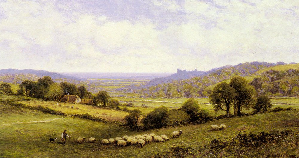 Sussex, z zamkiem Arundel w oddali autorstwa Alfred Augustus Glendening