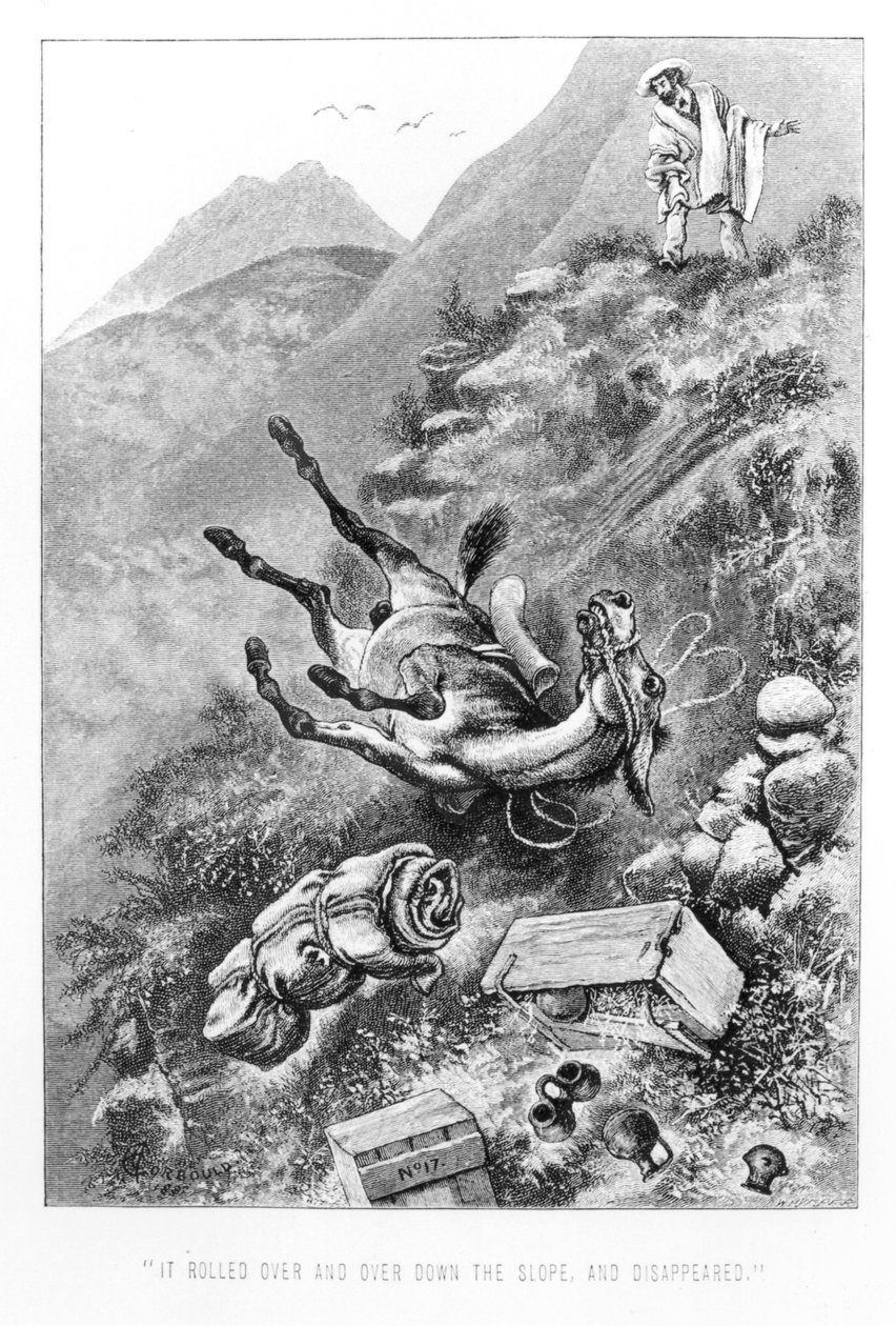 Trofea archeologiczne zniszczone na drodze do Quito w Ekwadorze z „Podróży wśród wielkich Andów równika” Edwarda Whympera, 1892 autorstwa Alfred Chantrey Corbould
