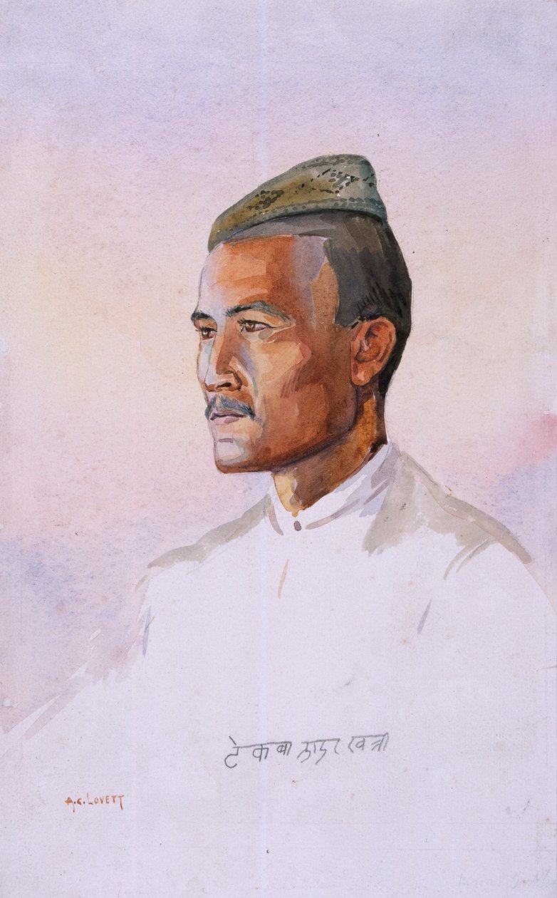 Khas Gurkha z 9. Strzelców Gurkha, ilustracja do „Armie Indii” majora G.F. MacMunn, wydana w 1911, 1908 autorstwa Alfred Crowdy Lovett