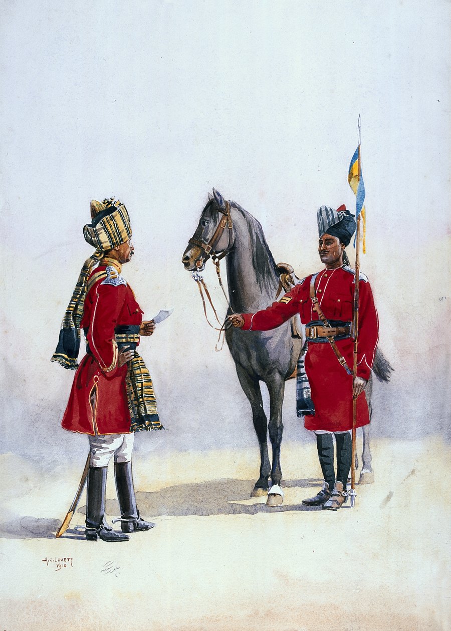 Alwar Lancers, Commandment and Chohan Rajput, ilustracja do „Armies of India” majora G.F. MacMunn, wydana w 1911, 1910 autorstwa Alfred Crowdy Lovett