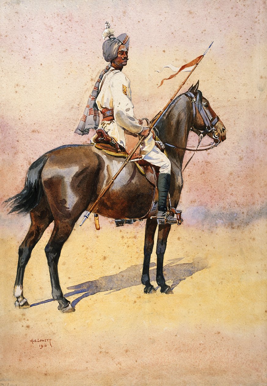 Jodphur Sardar Risala, Ratore Rajput, ilustracja do „Armies of India” majora G.F. MacMunn, wydana w 1911, 1910 autorstwa Alfred Crowdy Lovett