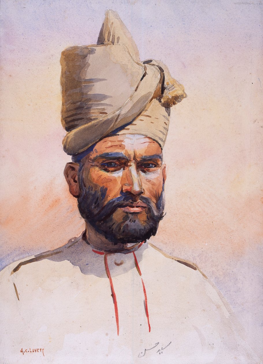 Żołnierz 26. Punjabis Malikdin Khel (Afridi), ilustracja do „Armie Indii” majora G.F. MacMunn, wydana w 1911, 1908 autorstwa Alfred Crowdy Lovett