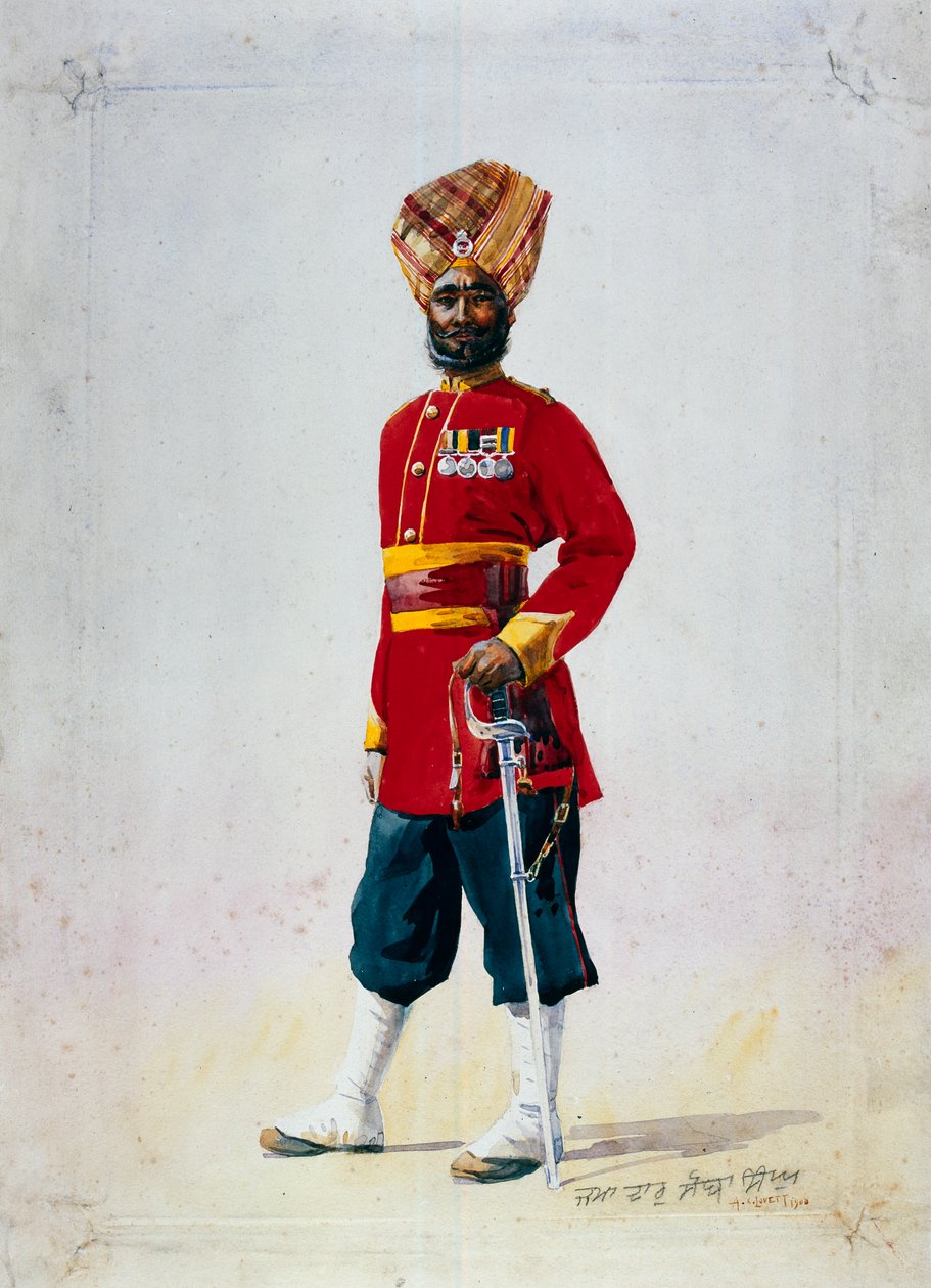 Żołnierz 35. Sikhów, Subadar, ilustracja do „Armii Indii” majora G.F. MacMunn, wydana w 1911, 1908 autorstwa Alfred Crowdy Lovett