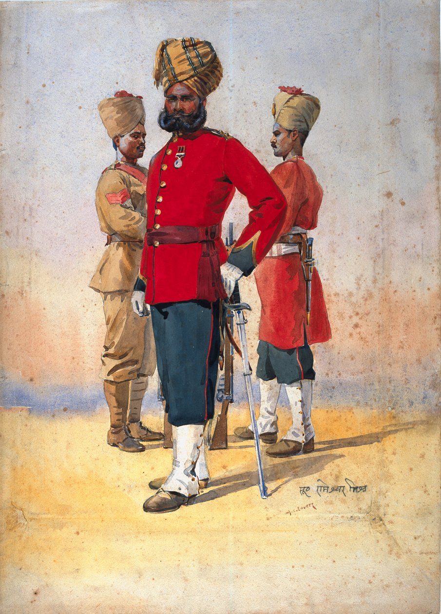 Żołnierze I i III Braminów, Subadar, ilustracja do „Armie Indii” majora G.F. MacMunn, wydana w 1911, 1908 autorstwa Alfred Crowdy Lovett