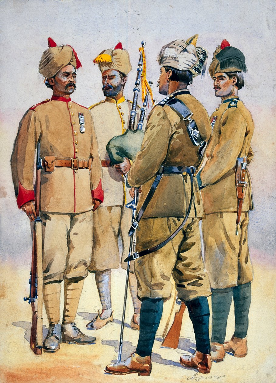Żołnierze Frontier Force, ilustracja do „Armie Indii” majora G.F. MacMunn, wydana w 1911, 1908 autorstwa Alfred Crowdy Lovett