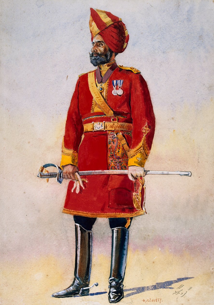 Komendant piechoty Bharatpur, ilustracja do „Armii Indii” majora G.F. MacMunn, wydana w 1911, 1908 autorstwa Alfred Crowdy Lovett