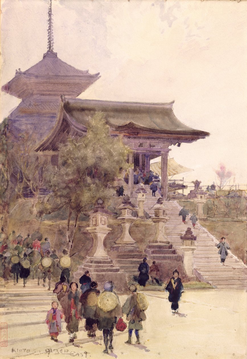 Wejście do świątyni Kiyomizu-Dera w Kioto z wstępującymi pielgrzymami autorstwa Alfred East