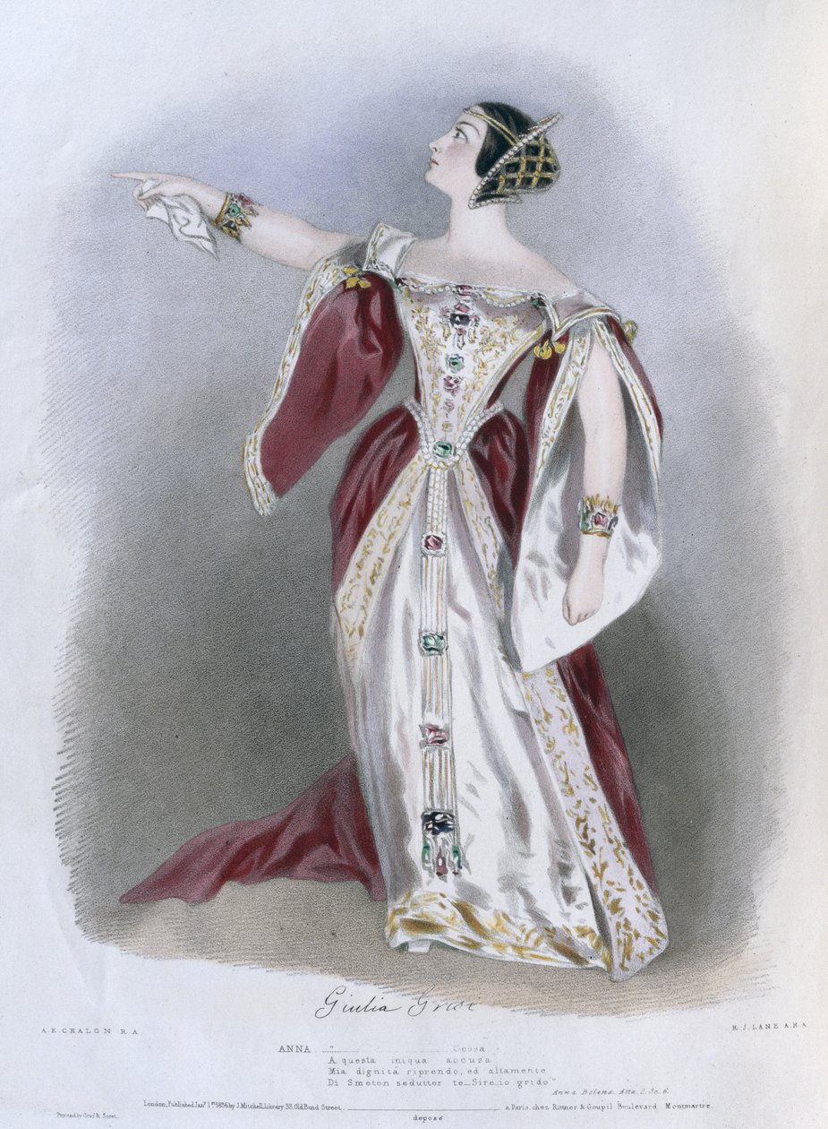 Giulia Grisi (1811-69) jako Anna w "Annie Bolenie", z "Recollections of the Italian Opera", rycina Richarda Jamesa Lane