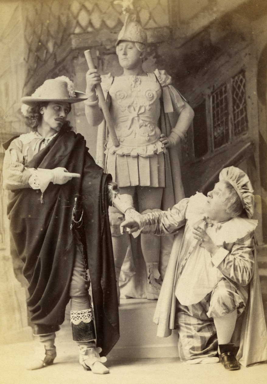 Don Juan, posąg i Sganarelle, z produkcji „La Statue du Commandeur” lub „Don Juan Up to Date”, 1892 (zdjęcie w gabinecie) autorstwa Alfred Ellis