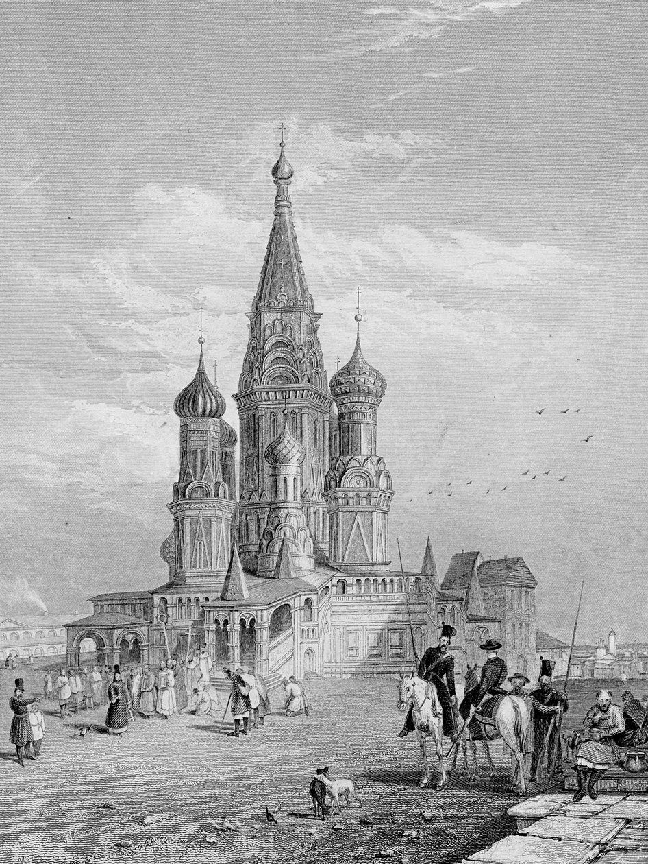 Sobór Św. Bazylego, Moskwa, wyryty przez Turnbulla, 1835 autorstwa Alfred Gomersal Vickers