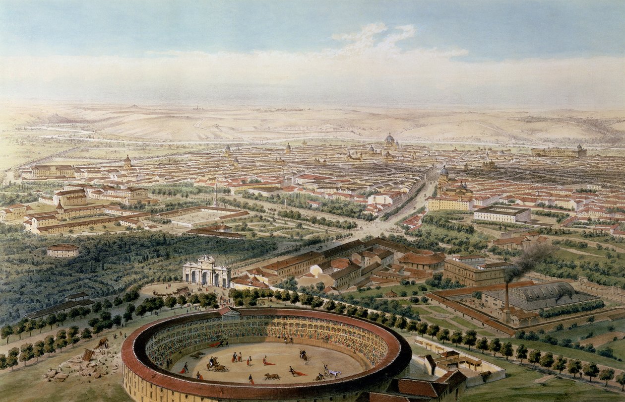 Widok z lotu ptaka na Madryt z Plaza de Toros, 1854 autorstwa Alfred Guesdon