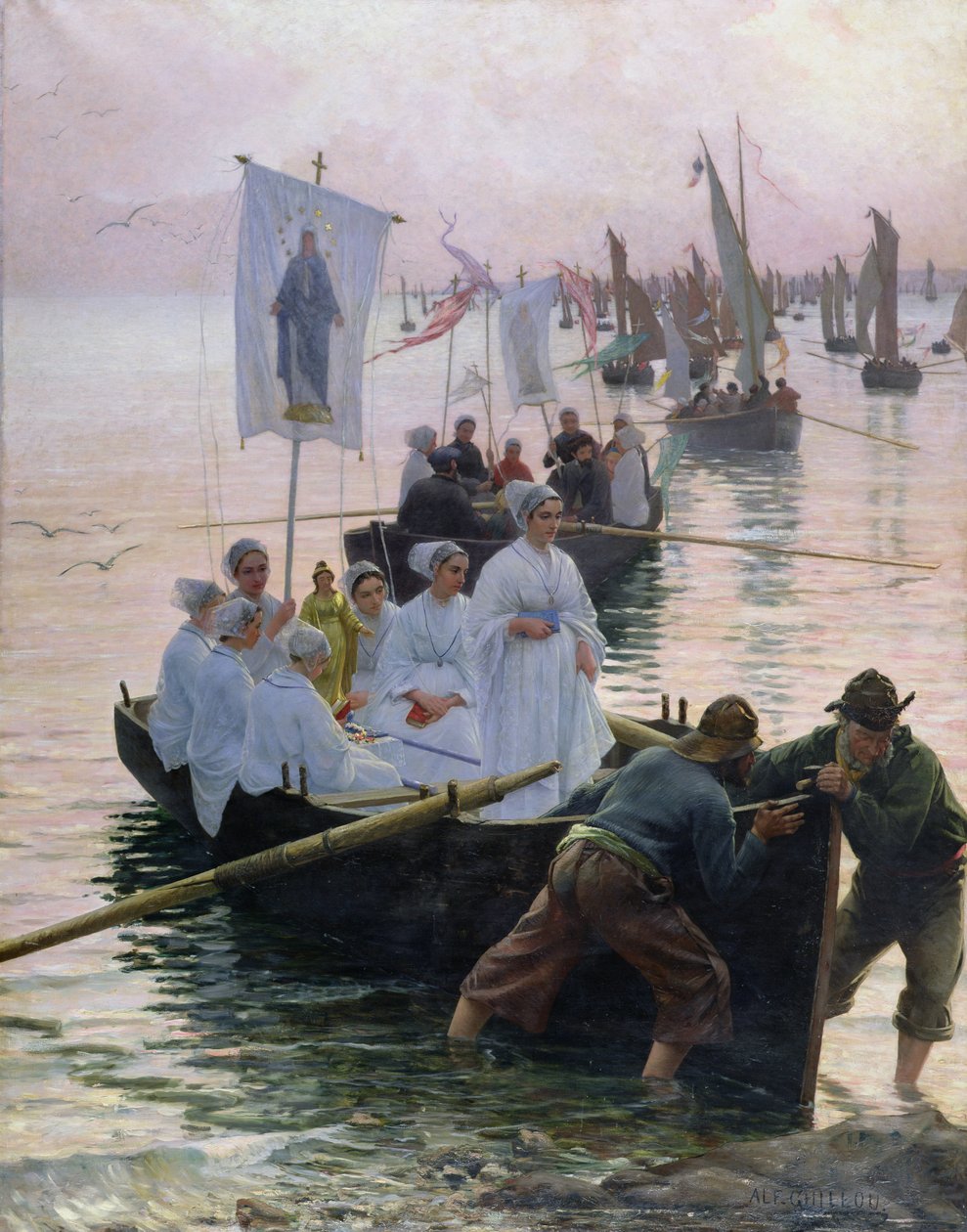 Przybycie procesji św. Anny z Fouesnant do Concarneau, 1887 r. autorstwa Alfred Guillou