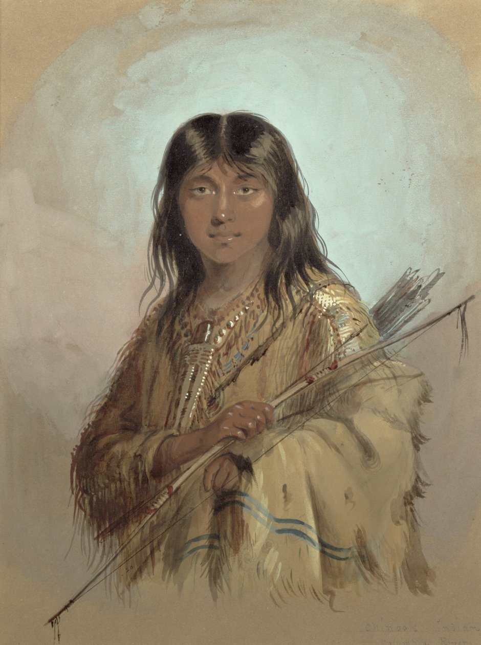 Indian Chinook, rzeka Kolumbia autorstwa Alfred Jacob Miller