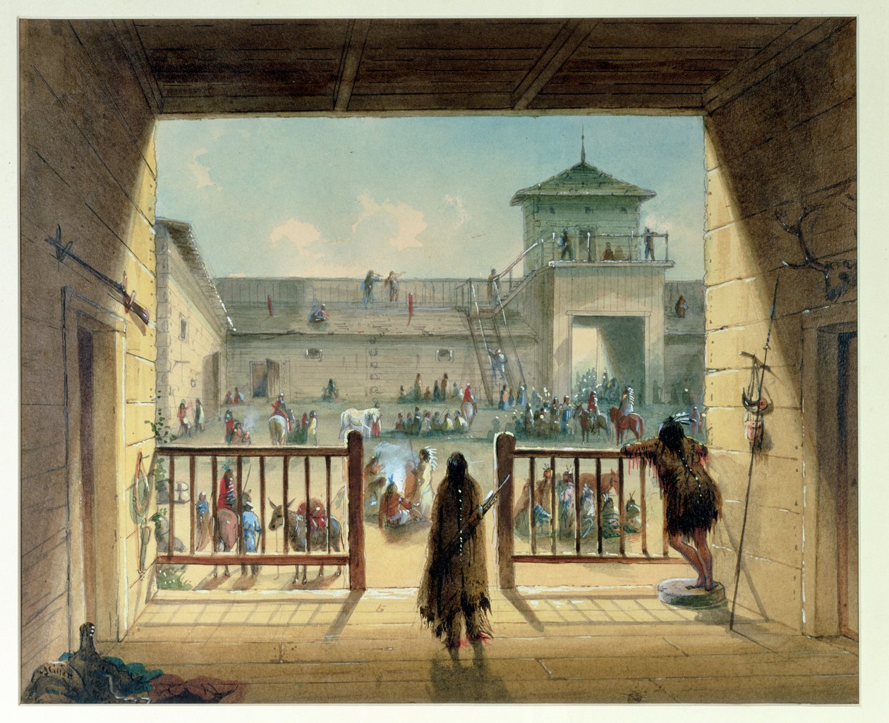 Wnętrze Fortu Laramie, 1858-60 autorstwa Alfred Jacob Miller