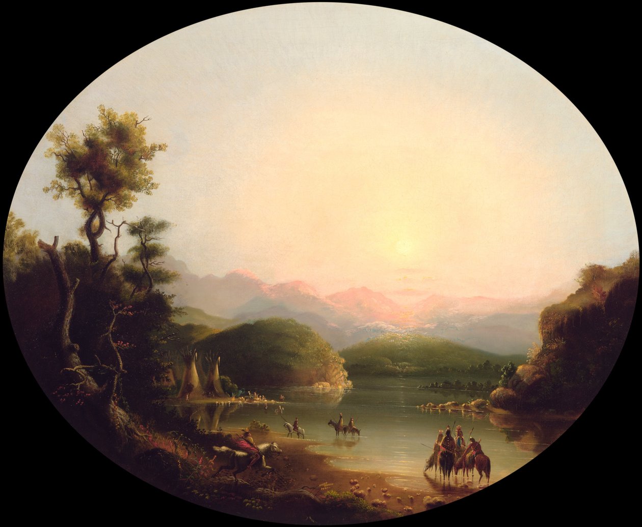Indianie Shoshone nad górskim jeziorem (Jezioro Fremont) autorstwa Alfred Jacob Miller