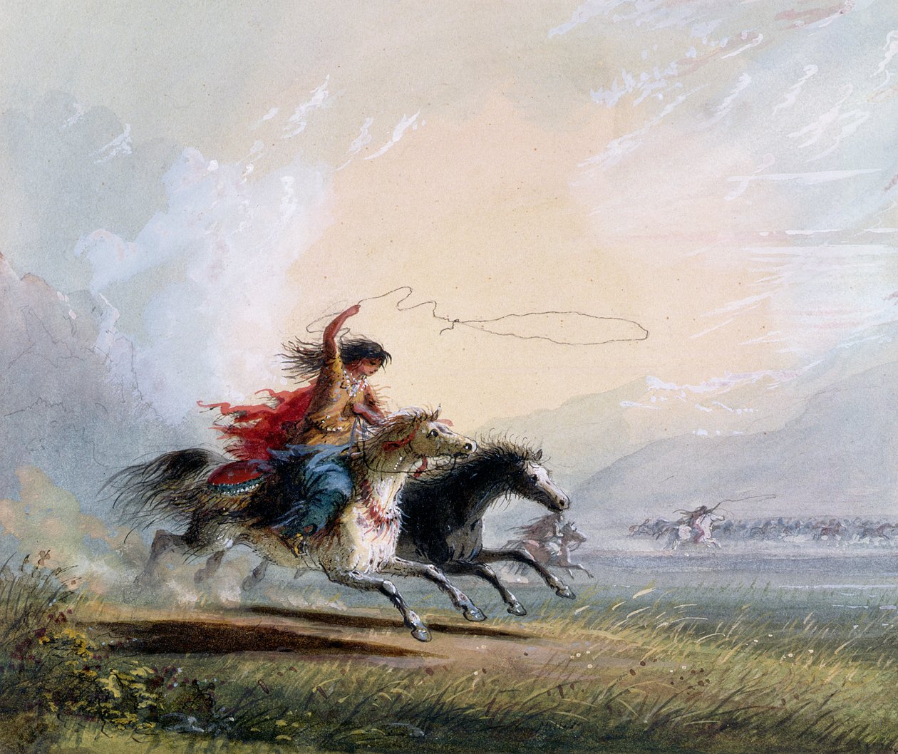 Szoszona kobieta łapiąca konia, 1837 autorstwa Alfred Jacob Miller