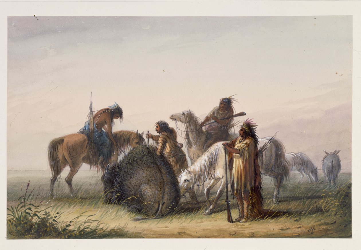 Zaopatrzenie obozu w mięso bawole, ok. 1858-60 (wc na papierze) autorstwa Alfred Jacob Miller