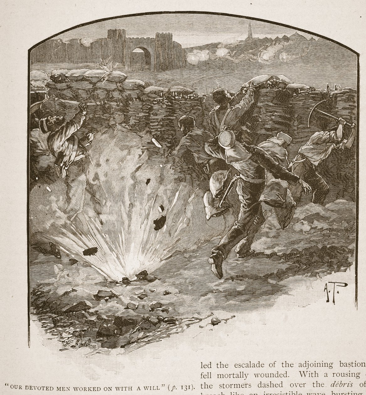 „Nasi oddani ludzie pracowali z wolą”, ilustracja z „Bitwy XIX wieku” autorstwa Archibalda Forbesa, G.A. Henty i major Arthur Griffiths autorstwa Alfred Pearse