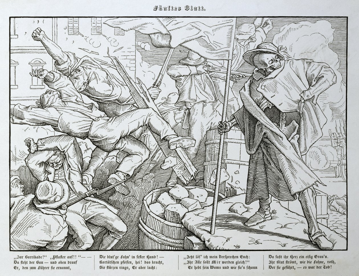 Śmierć na barykadzie, z "Innego tańca śmierci", wydanego przez Georga Wiganda w Lipsku, 1849 r. autorstwa Alfred Rethel