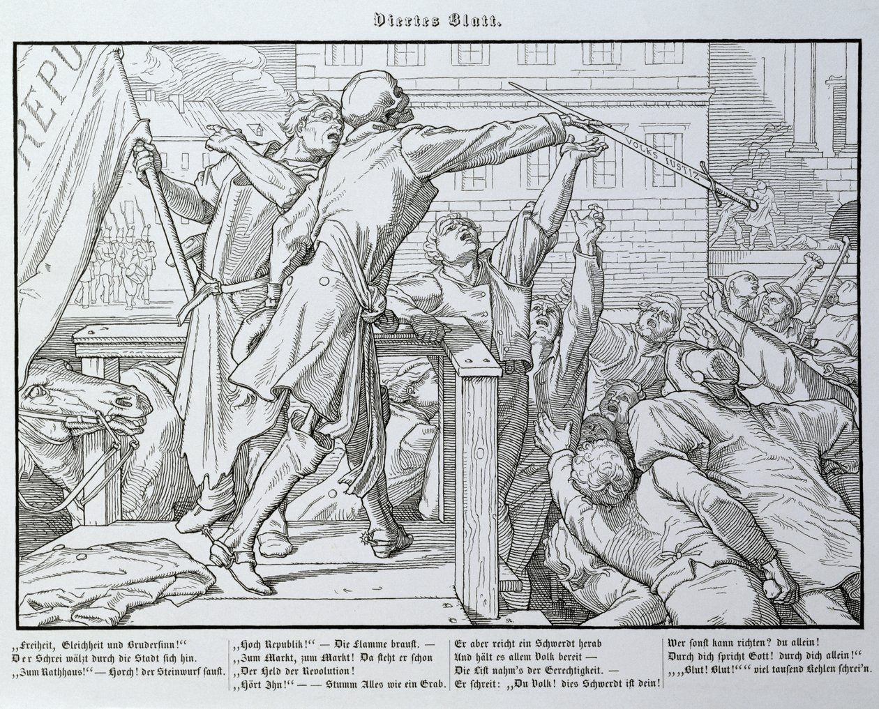 Śmierć na trybunie, z „Kolejnego tańca śmierci” wydanego przez Georga Wiganda w Lipsku, 1849 autorstwa Alfred Rethel