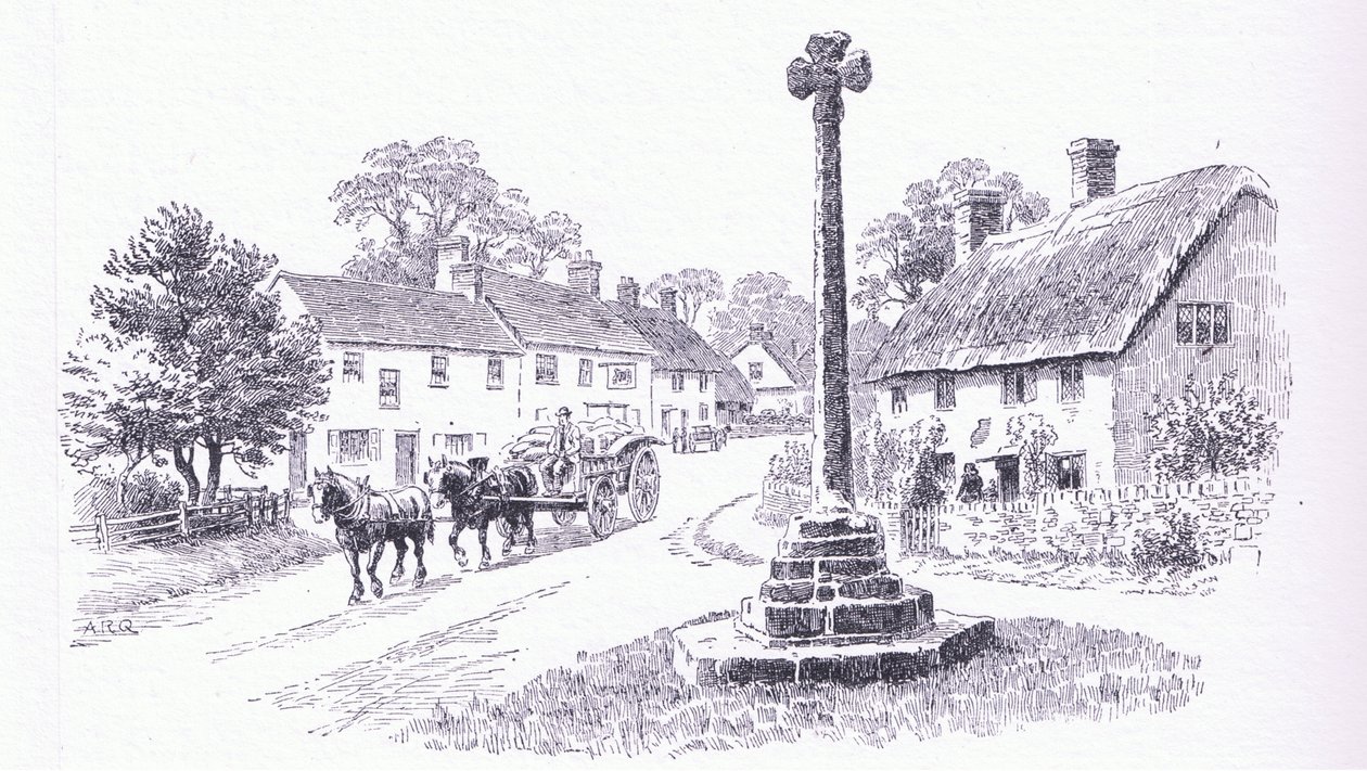Crowcombe Cross, Somerset, z The Cottages and the Village Life of Rural England wydanej przez Dent & Sons Limited, 1912 autorstwa Alfred Robert Quinton
