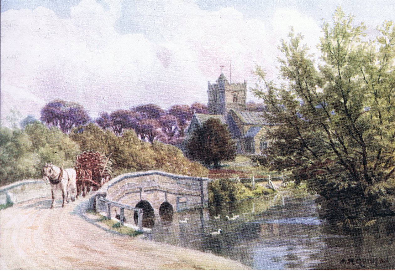 The Bridge, Coombe Bissett, Nr Salisbury, z książki The Cottages and the Village Life of Rural England wydanej przez Dent & Sons Limited, 1912 autorstwa Alfred Robert Quinton