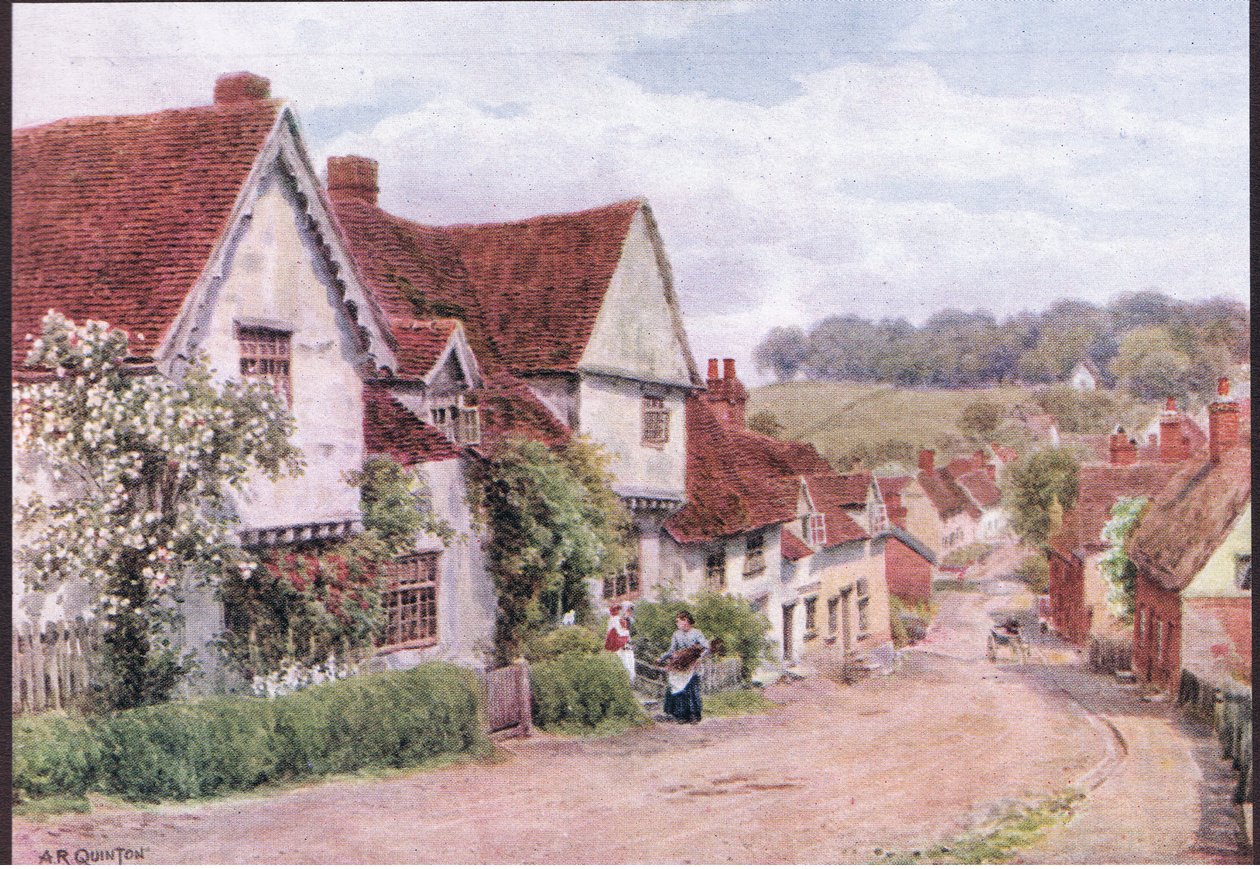The Village Street, Kersey, Suffolk, z książki The Cottages and the Village Life of Rural England wydanej przez Dent & Sons Limited, 1912 autorstwa Alfred Robert Quinton