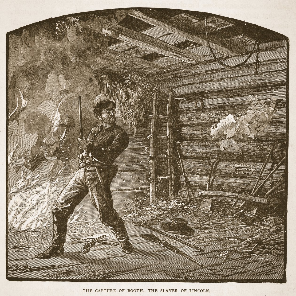 The Capture of Booth, the Slayer of Lincoln, z książki wyd. 1896 autorstwa Alfred Rudolph Waud