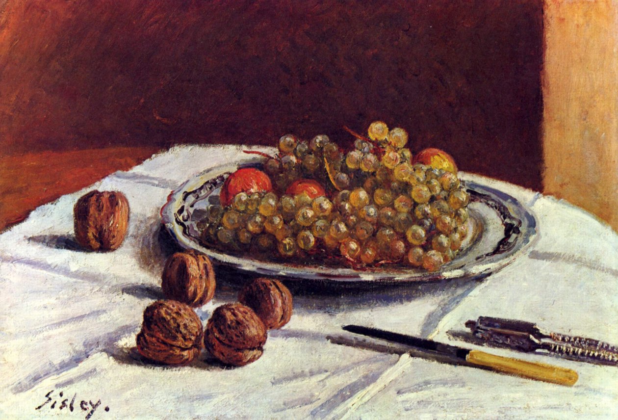 Martwa natura, winogrona i orzechy autorstwa Alfred Sisley