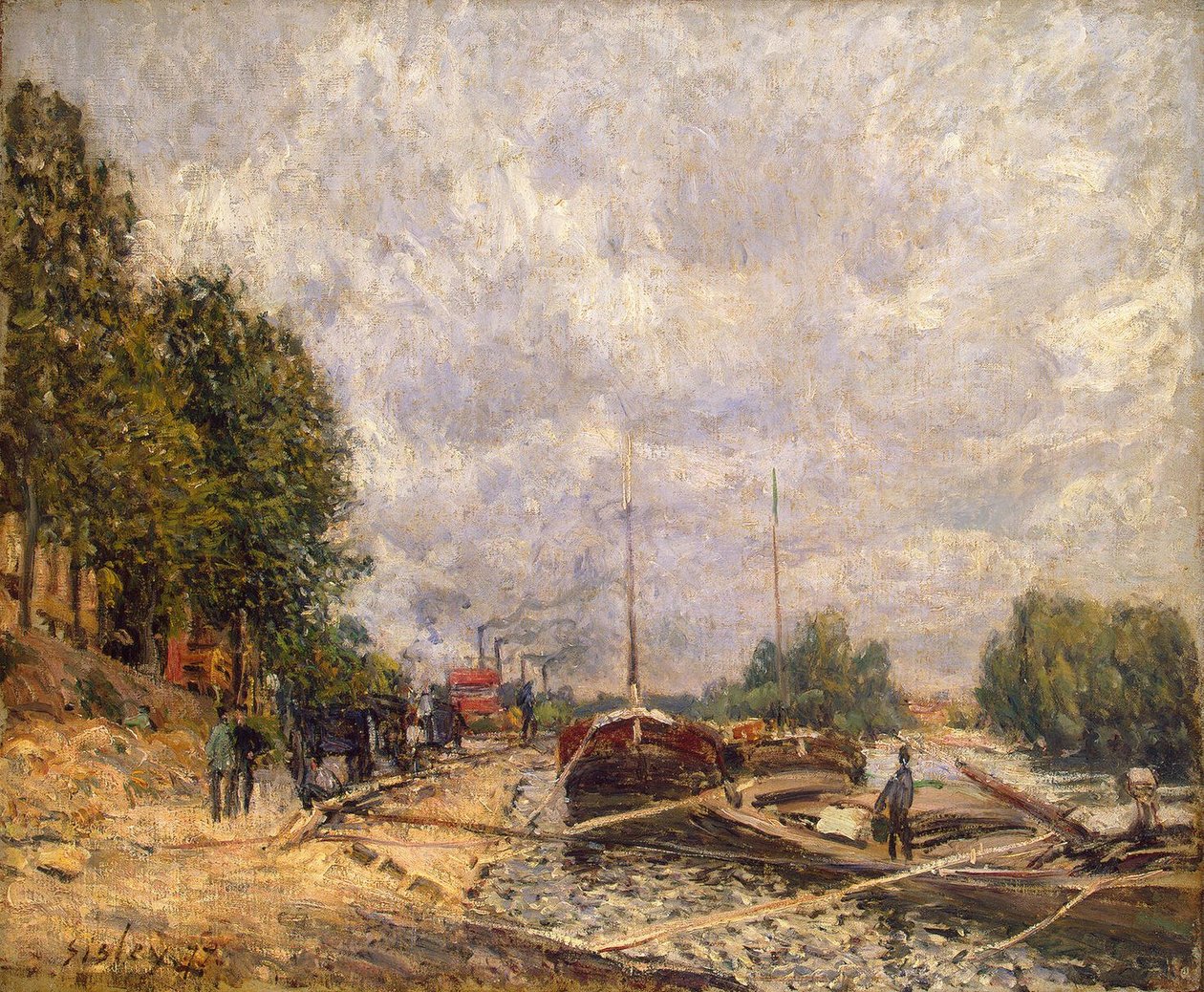 Barki w Billancourt autorstwa Alfred Sisley