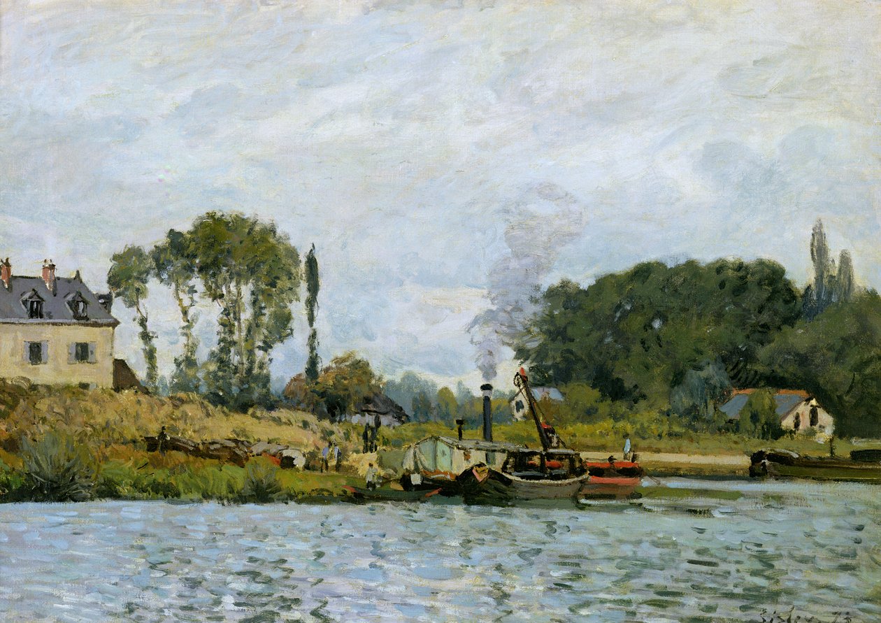 Łodzie przy śluzie w Bougival, 1873 autorstwa Alfred Sisley