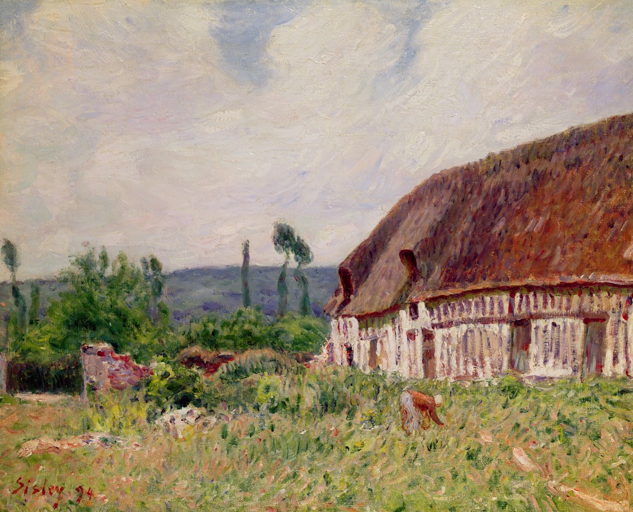 Domek kryty strzechą w Normandii, 1894 autorstwa Alfred Sisley