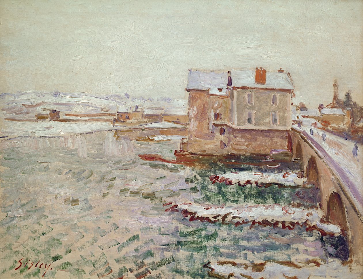 Most Moret zimą 1889, po 1889 autorstwa Alfred Sisley