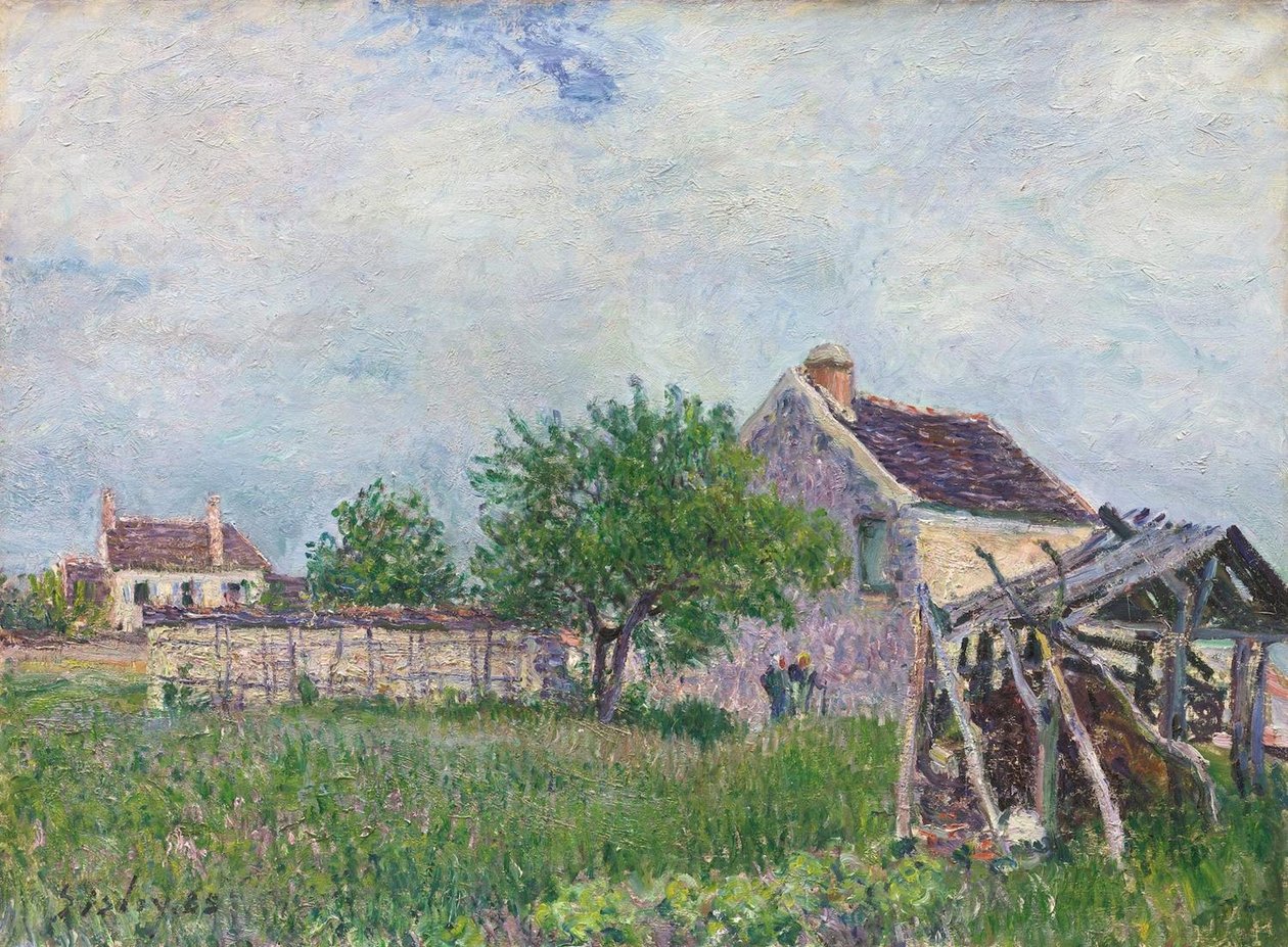 Stary dom kryty strzechą w Les Sablons autorstwa Alfred Sisley