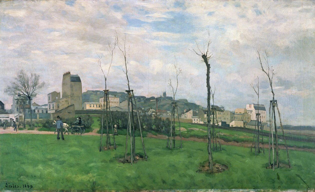 Widok na Montmartre z Cite des Fleurs, Les Batignolles, 1869 autorstwa Alfred Sisley