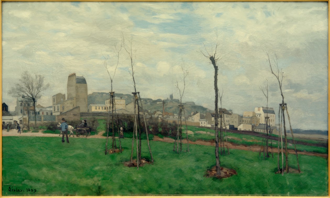 Widok na Montmartre z Miasta Kwiatów w Batignolles autorstwa Alfred Sisley