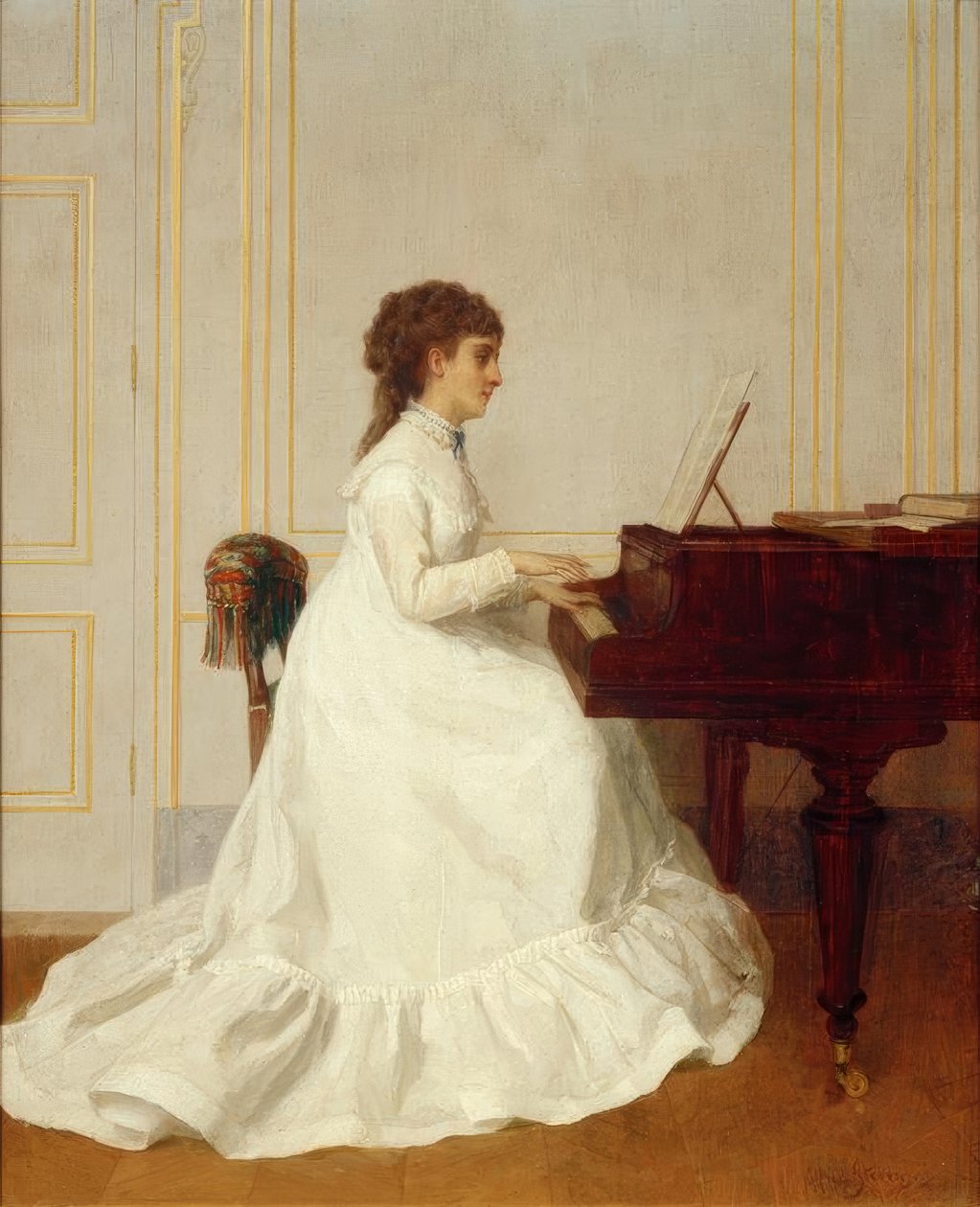 E. Gonzalès na fortepianie / obraz Alfreda Stevensa autorstwa Alfred Emile Stevens