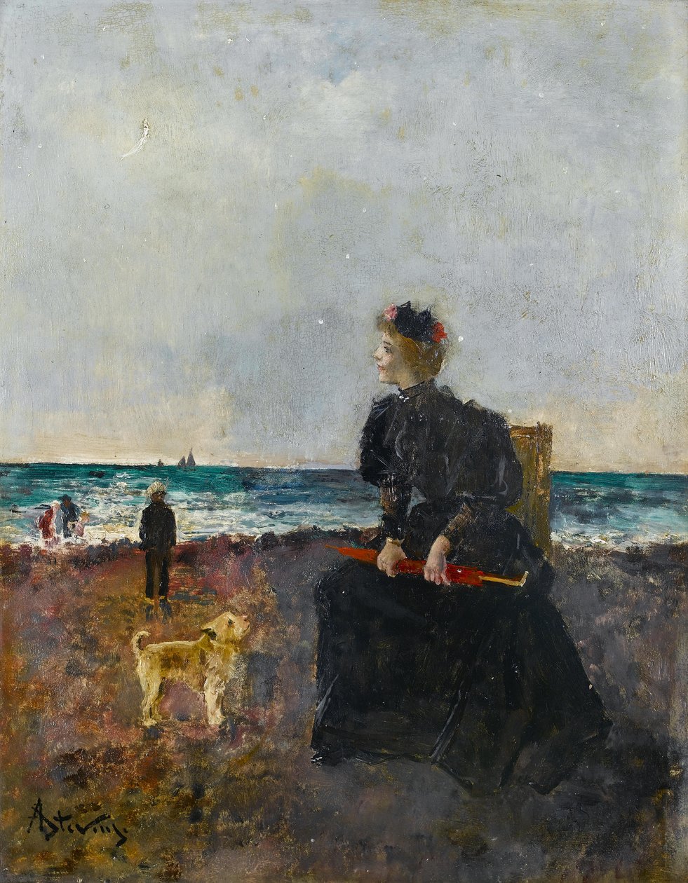 Kobieta siedzi na plaży autorstwa Alfred Emile Stevens