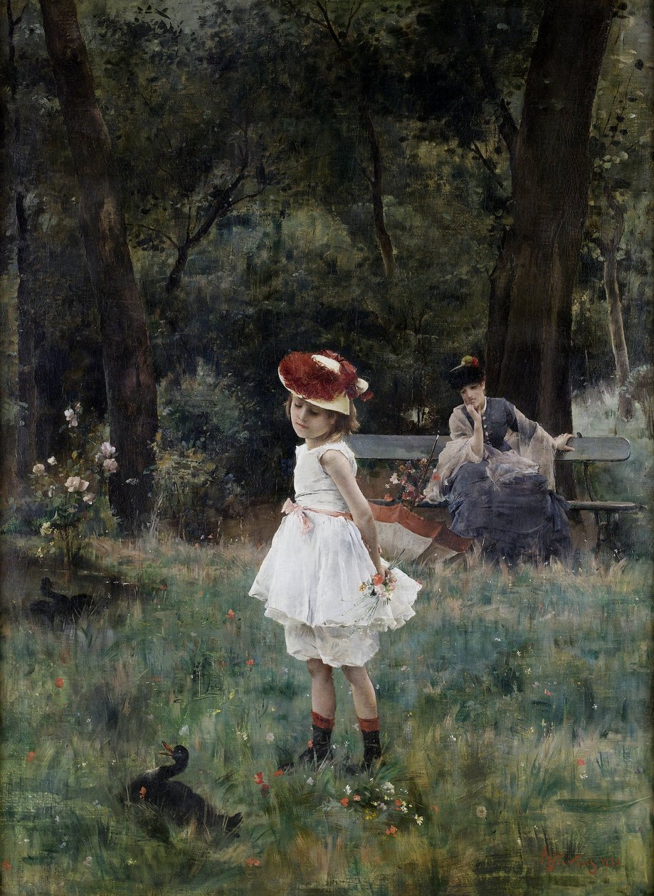 Dziewczyna z kaczki autorstwa Alfred Emile Stevens