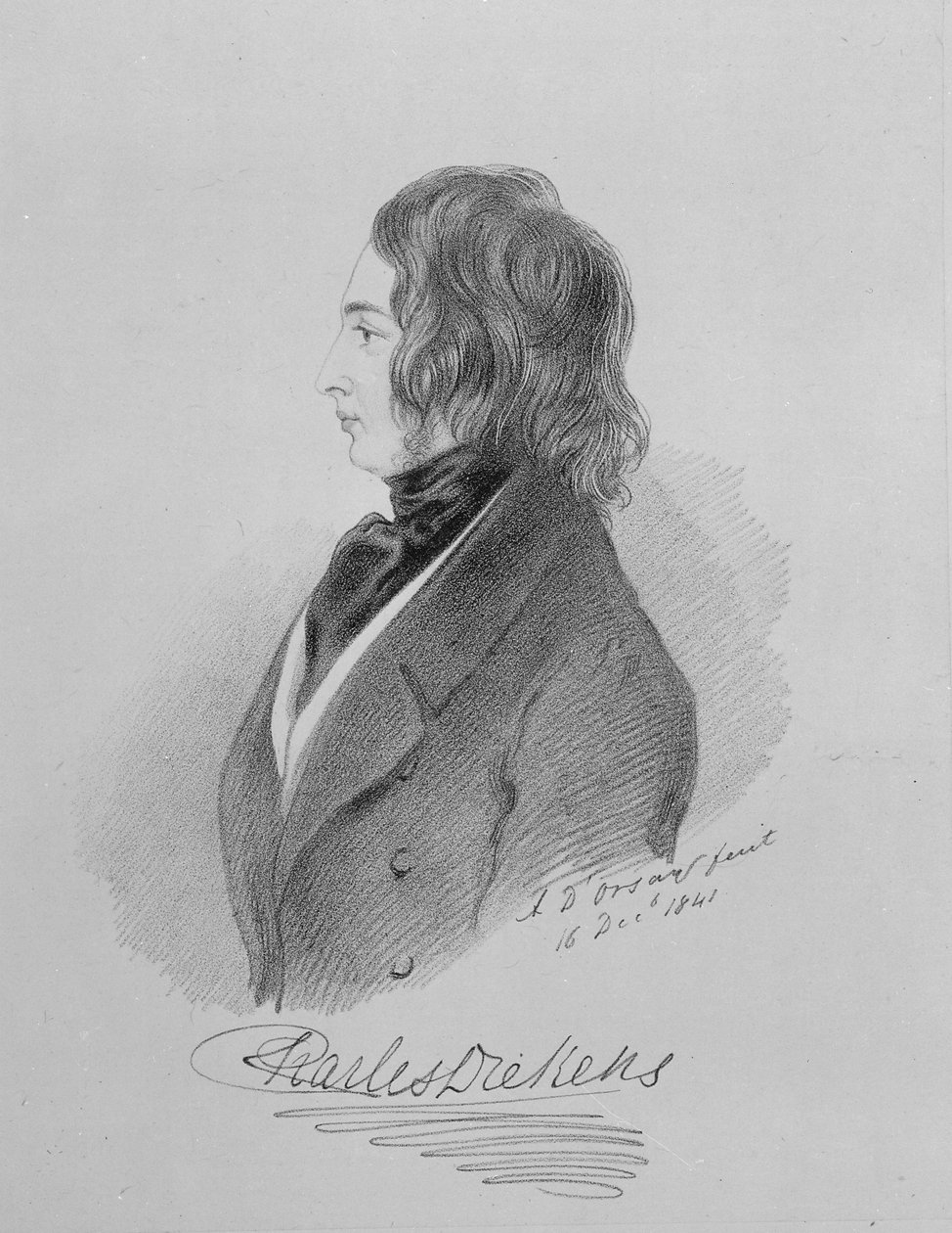 Portret Charlesa Dickensa (1812-70) 16 grudnia 1841 (węgiel drzewny na papierze) autorstwa Alfred d