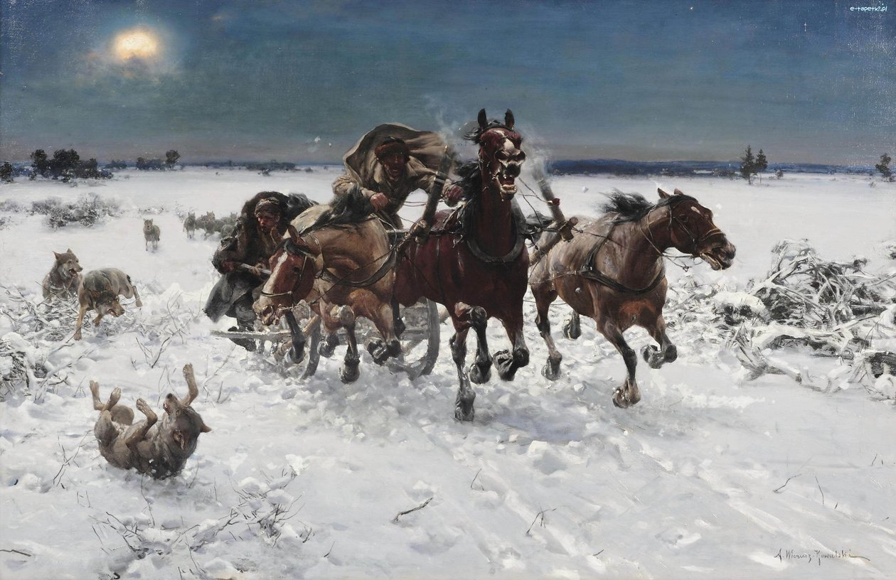 Polowanie na wilki autorstwa Alfred von Wierusz Kowalski
