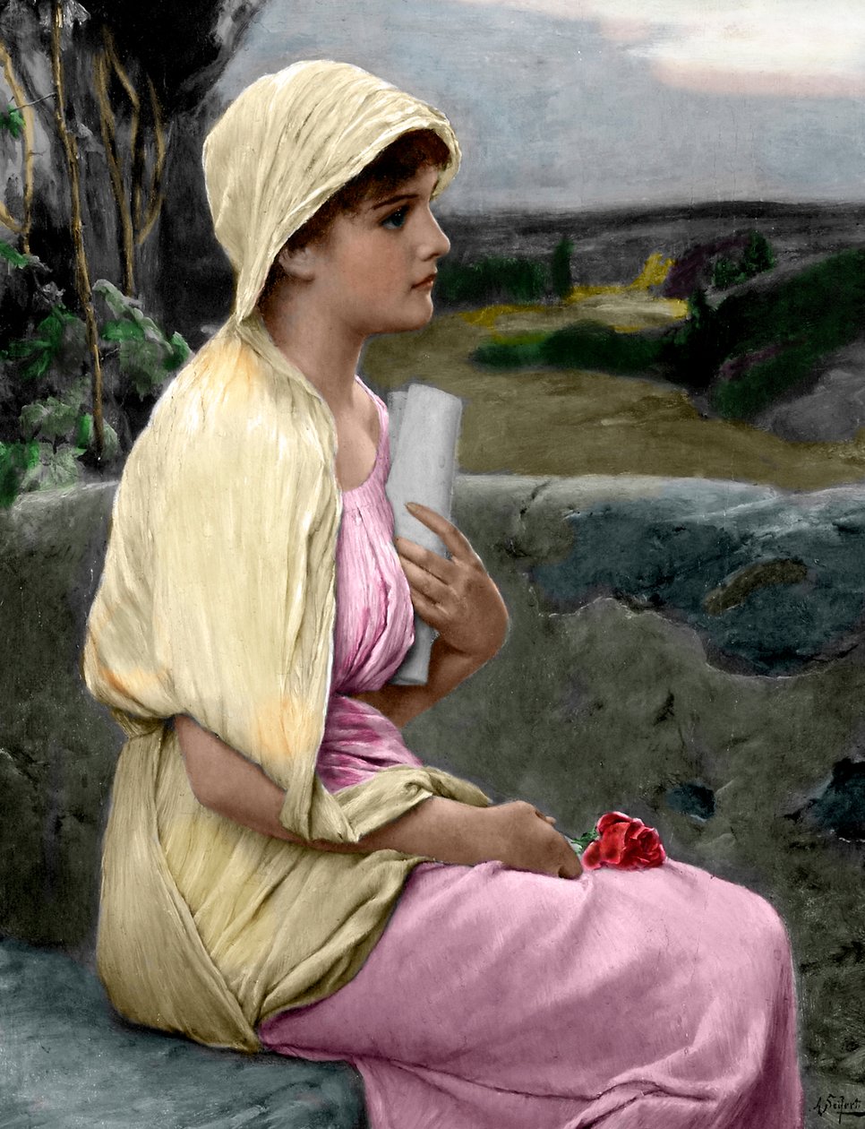 Portret Hypatii z Aleksandrii (370-415) matematyka i filozofa wg obrazu Alfreda Seiferta (1850-1901) (Aleksandryjsko-grecki filozof neoplatoński Hypatia) Zbiory prywatne autorstwa Alfred (after) Seifert