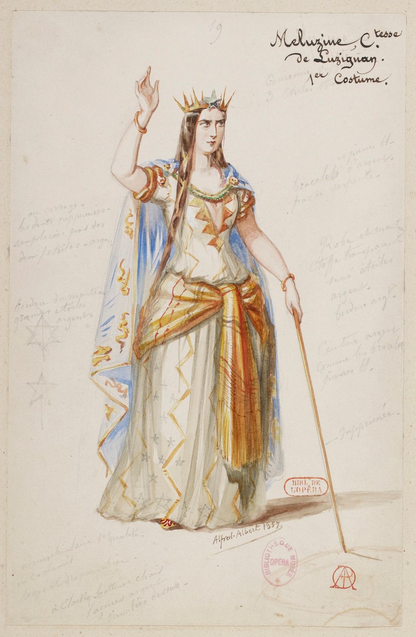 Halévy - La magicienne - modele kostiumów autorstwa Alfreda Alberta - 19. Mélusine, hrabina Lusignan, 1. kostium autorstwa Alfred Albert